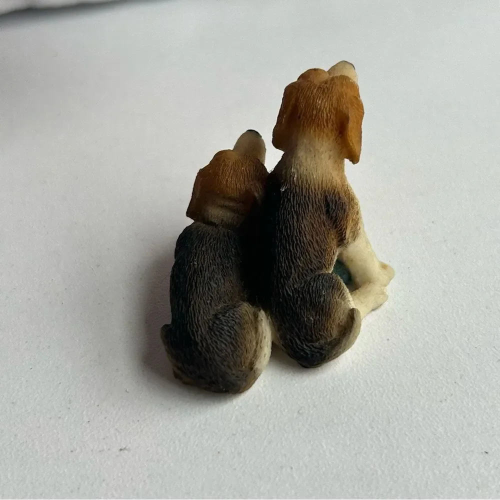 MCM Vintage Glass Beagle Dog Figurine Pair Brown and Black Decorative Pet Statue